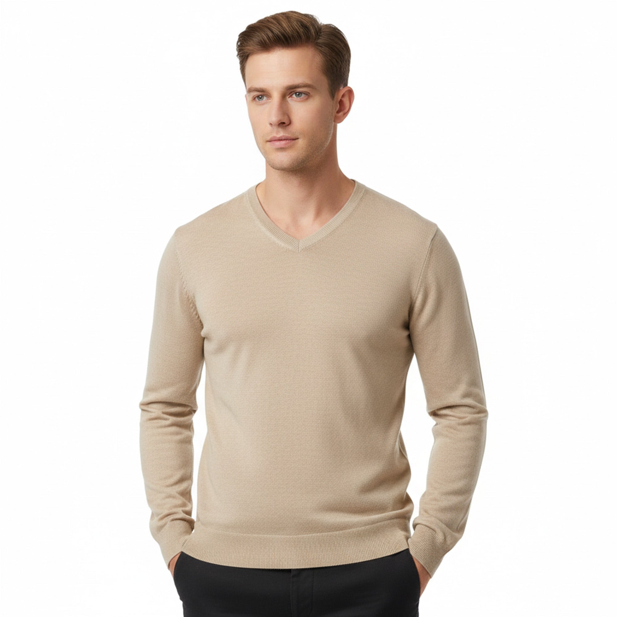 Maglierie di Perugia Cashmere Silk Blend Mens Blue V-Neck Sweater-XS
