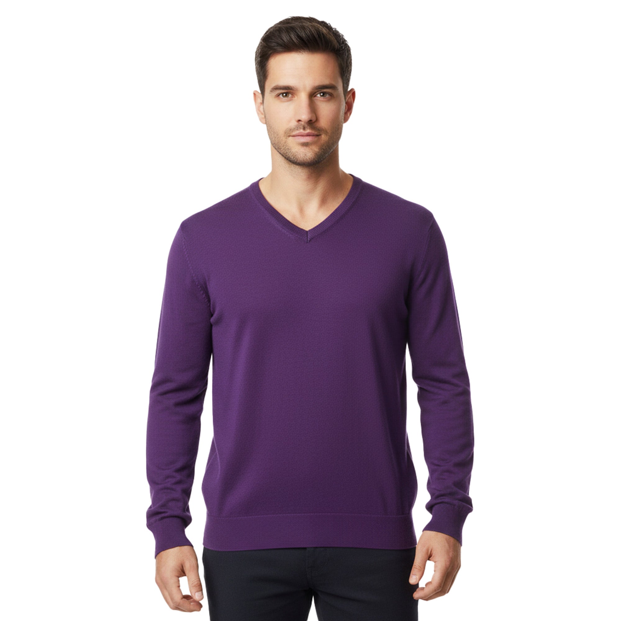Maglierie di Perugia Cashmere Silk Blend Mens Purple V-Neck Sweater-S ...