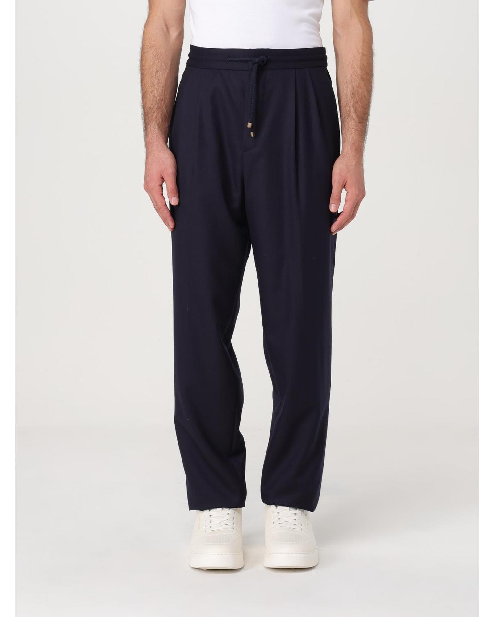 Brunello Cucinelli Woolen Trousers Relaxed Fit Men Blue 1 Pants