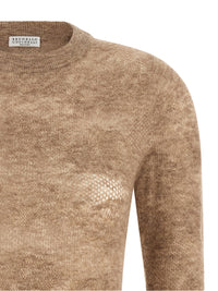 Brunello Cucinelli Women Beige 'Flower Lace' Sweater