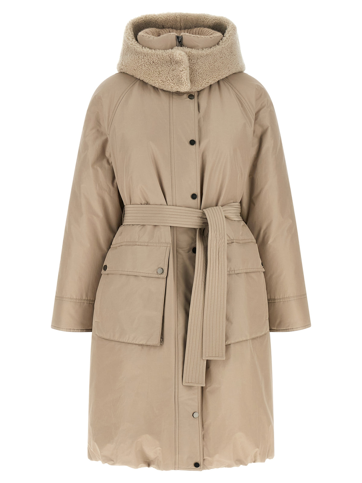 Brunello Cucinelli Women Beige Long Down Jacket