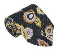 Missoni U1452 Black/Purple Chinoiserie 100% Silk Tie