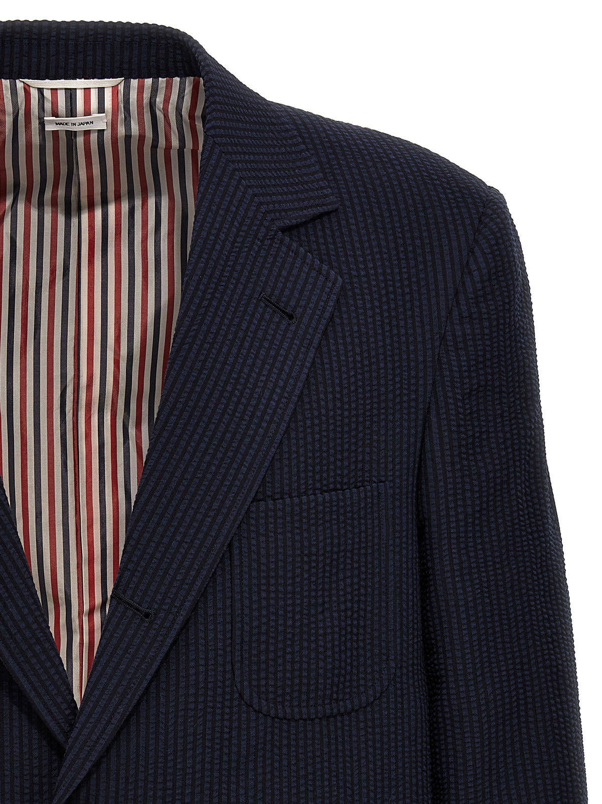 Thom Browne Men Single-Breasted Seersucker Blazer