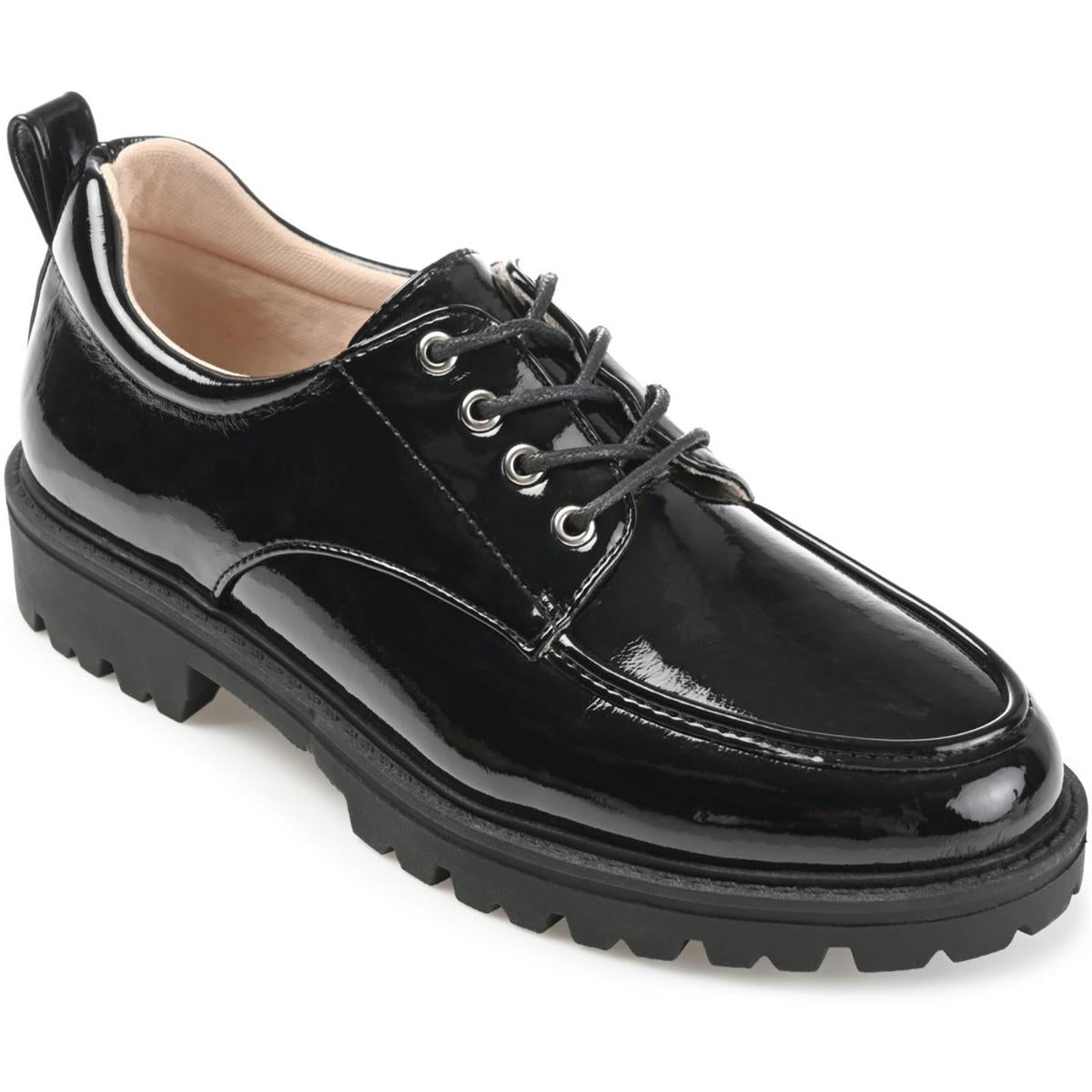Zina Womens Patent Lugged Sole Oxfords 6.5 Wide Black
