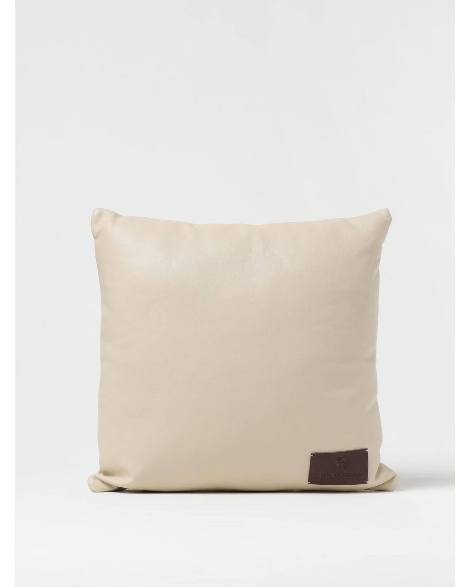 Brunello Cucinelli Leather Decorative Cushion Home Yellow Cream