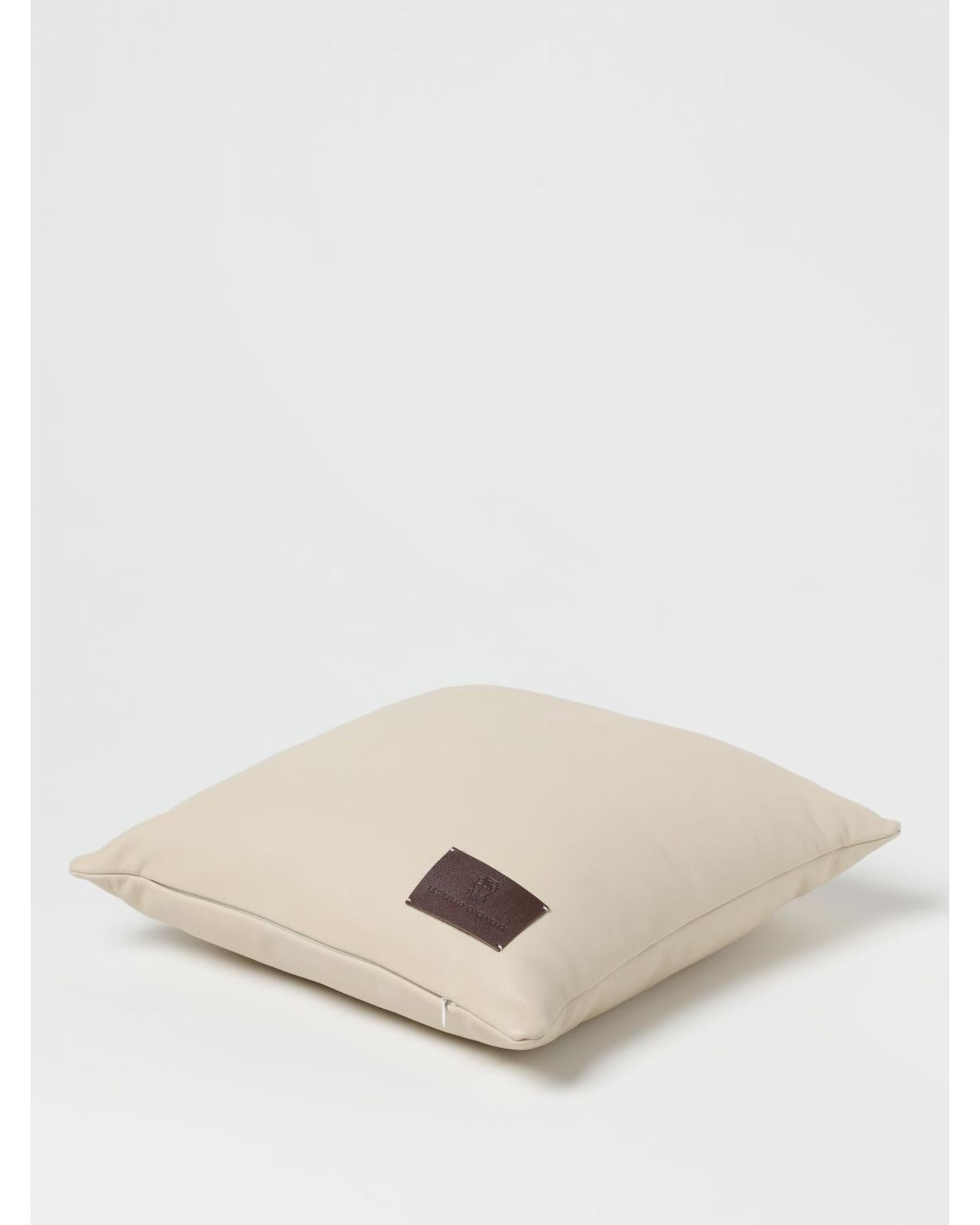 Brunello Cucinelli Leather Decorative Cushion Home Yellow Cream