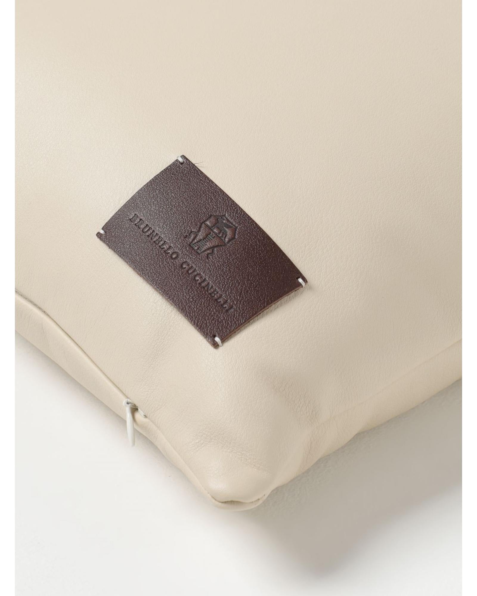 Brunello Cucinelli Leather Decorative Cushion Home Yellow Cream