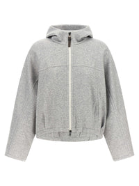 Brunello Cucinelli Women 'Shiny Zipper Pull' Cropped Hoodie