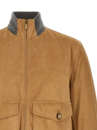 Brunello Cucinelli Men Padded Suede Bomber Jacket