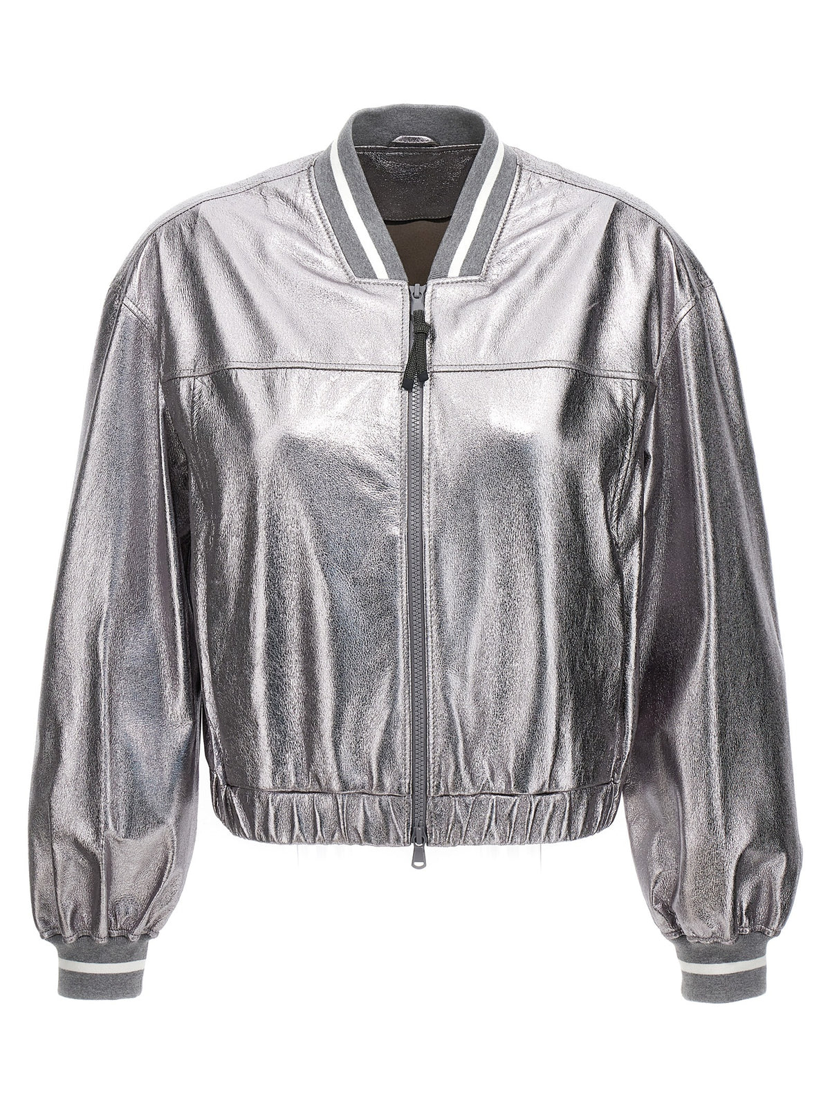Brunello Cucinelli Women Laminated Leather Bomber Jacket