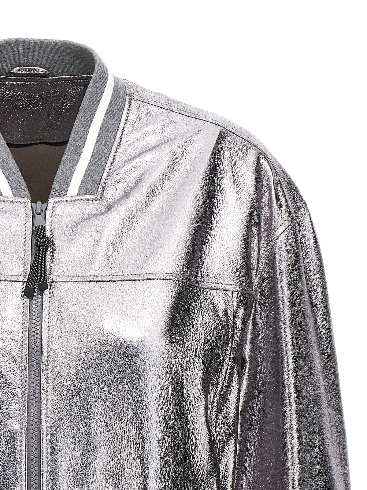 Brunello Cucinelli Women Laminated Leather Bomber Jacket