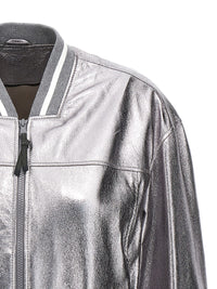 Brunello Cucinelli Women Laminated Leather Bomber Jacket
