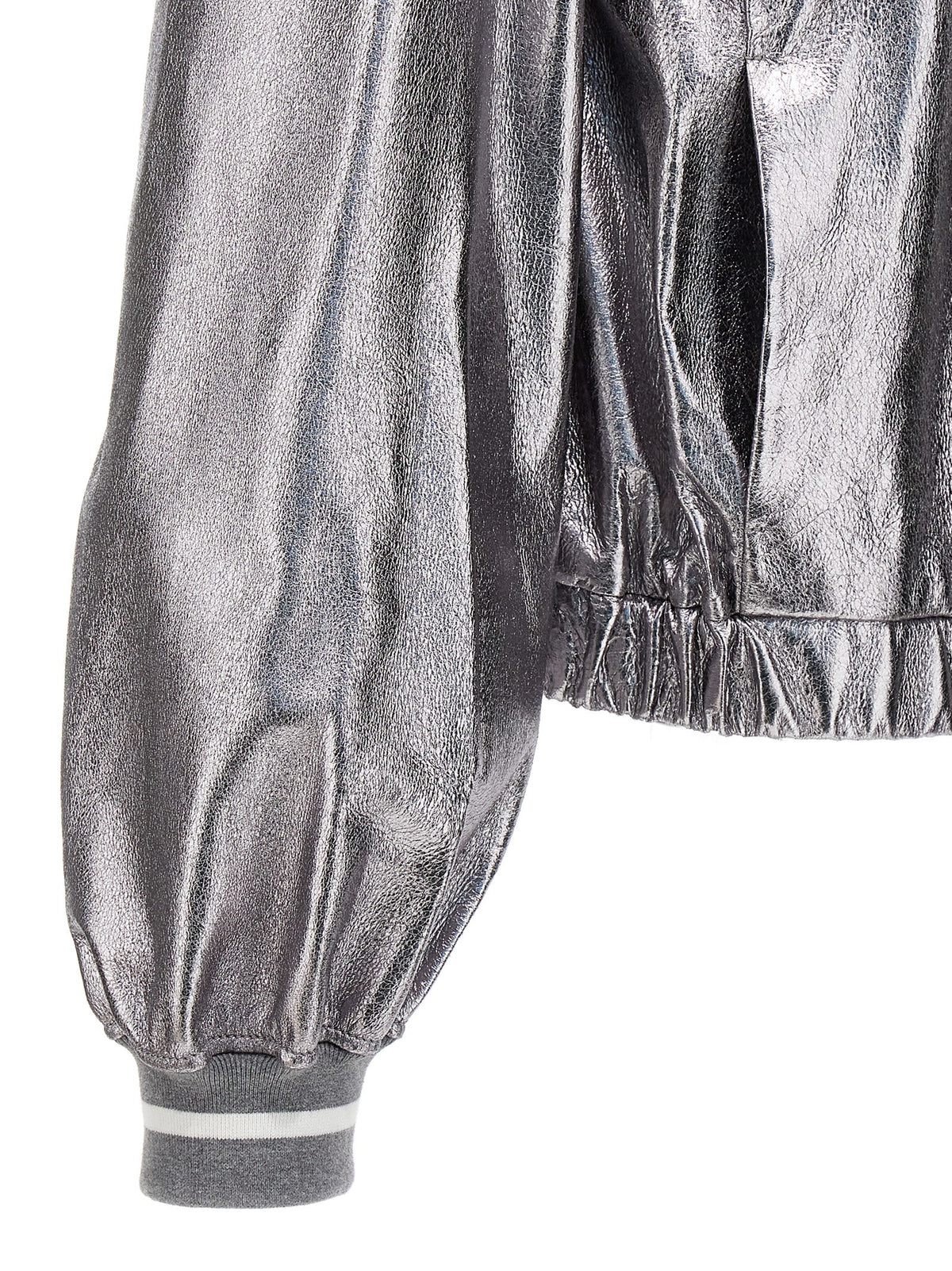 Brunello Cucinelli Women Laminated Leather Bomber Jacket