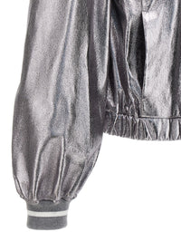 Brunello Cucinelli Women Laminated Leather Bomber Jacket