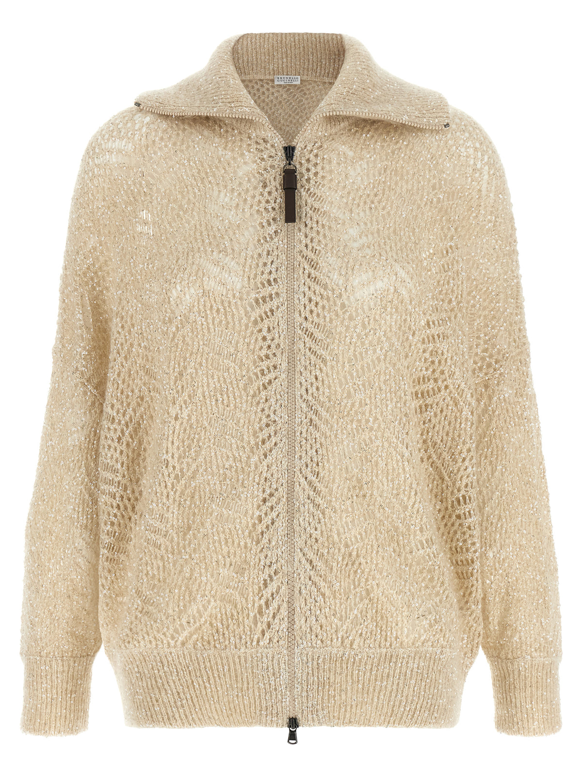 Brunello Cucinelli Women Beige 'Dazzling Abstract Leaf' Cardigan