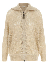 Brunello Cucinelli Women Beige 'Dazzling Abstract Leaf' Cardigan