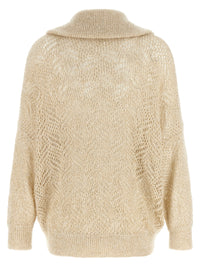 Brunello Cucinelli Women Beige 'Dazzling Abstract Leaf' Cardigan
