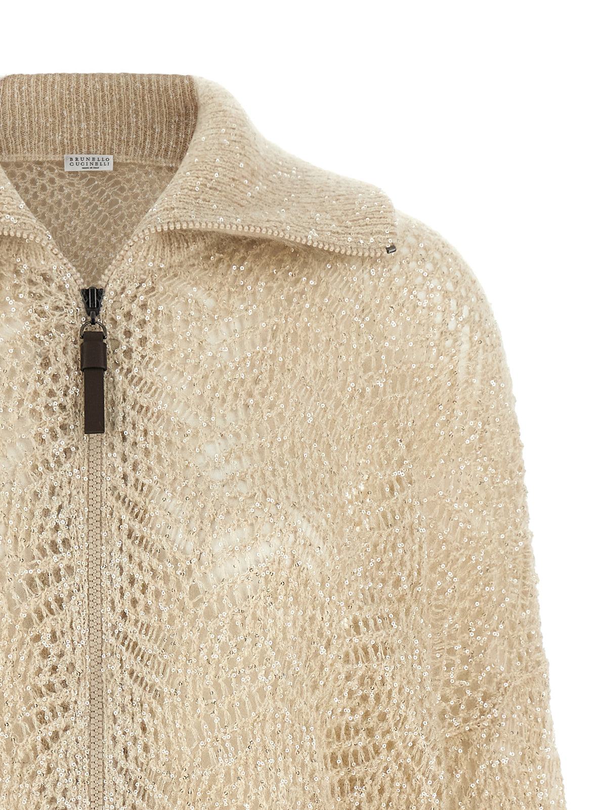 Brunello Cucinelli Women Beige 'Dazzling Abstract Leaf' Cardigan