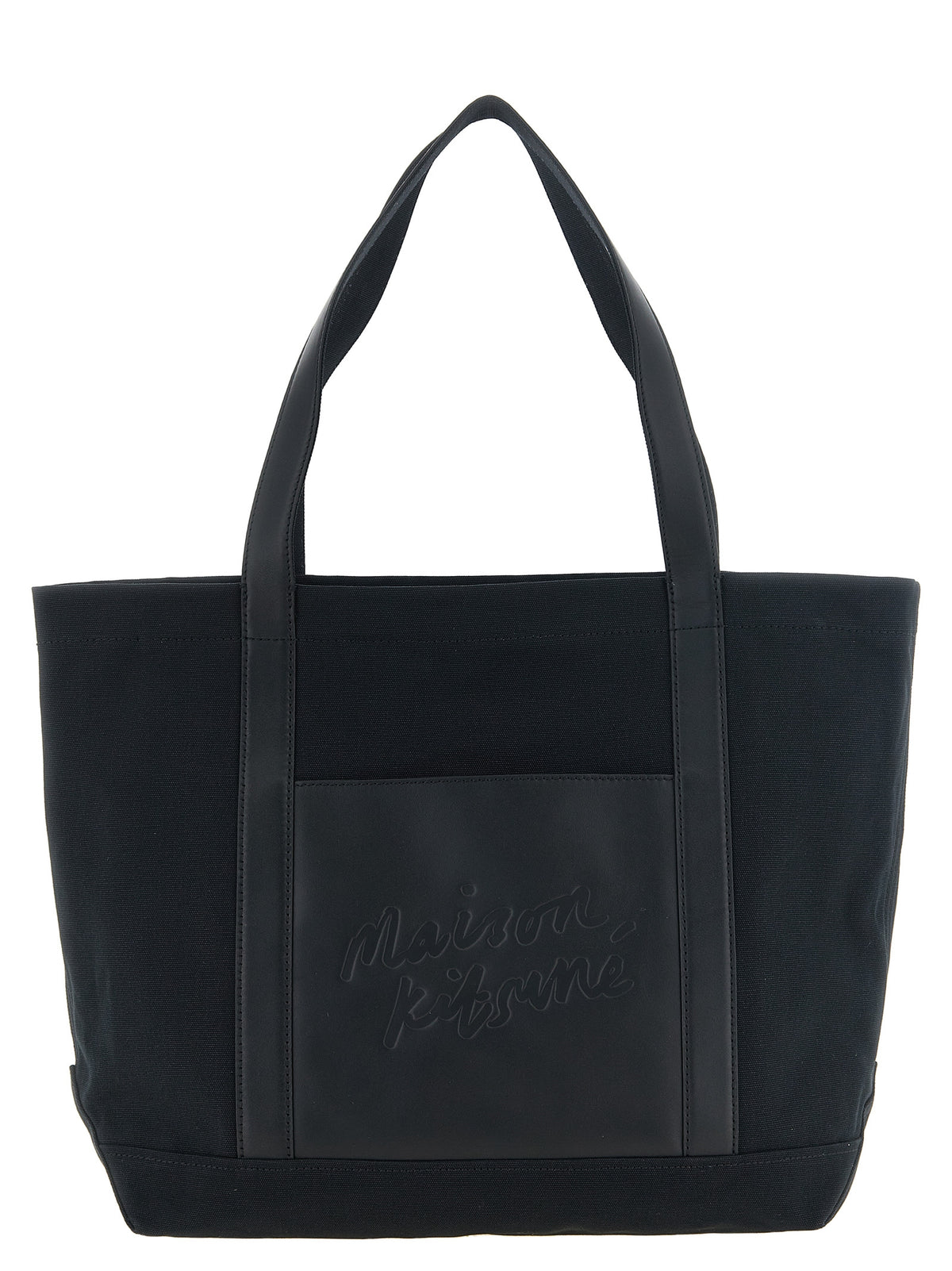 Maison Kitsune Men Canvas And Large Leather Shopping Bag