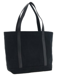 Maison Kitsune Men Canvas And Large Leather Shopping Bag