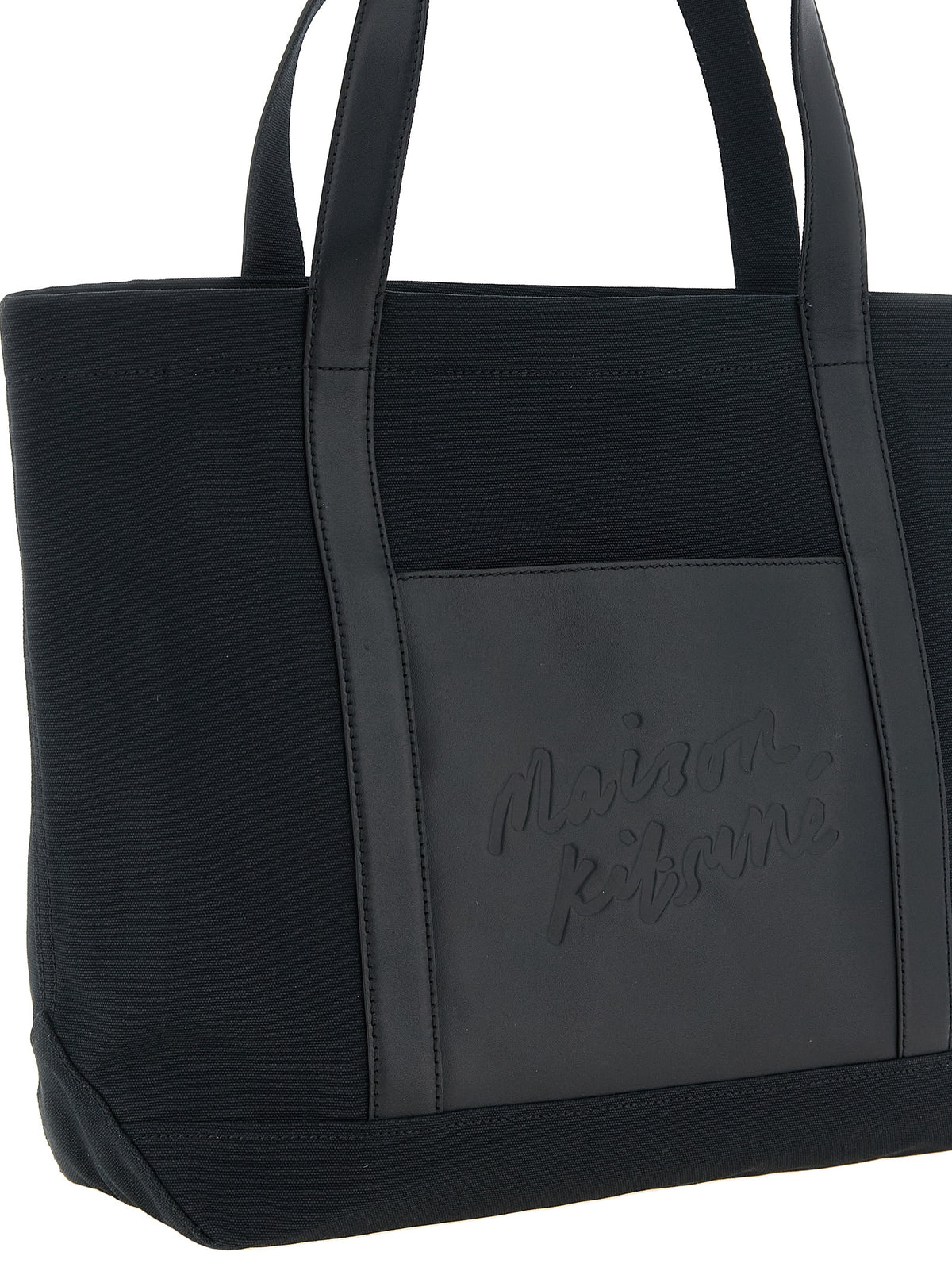 Maison Kitsune Men Canvas And Large Leather Shopping Bag