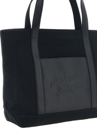 Maison Kitsune Men Canvas And Large Leather Shopping Bag