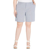 Plus Hollywood Womens Knee Length Pinstripe Khaki, Chino Shorts Blue White