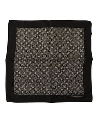 Dolce & Gabbana Black Silk Scarf with Crown and Geometric Pattern One Size Black
