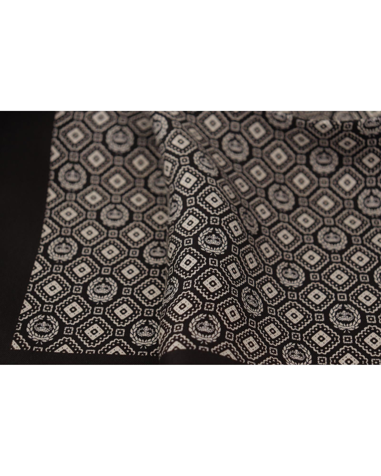 Dolce & Gabbana Black Silk Scarf with Crown and Geometric Pattern
