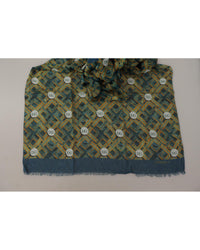 Dolce & Gabbana Black Silk Scarf with Crown and Geometric Pattern