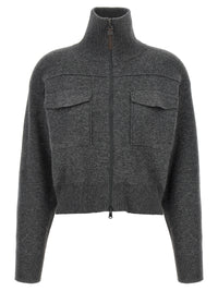 Brunello Cucinelli Women 'Shiny Zipper Pull' Wool Cardigan