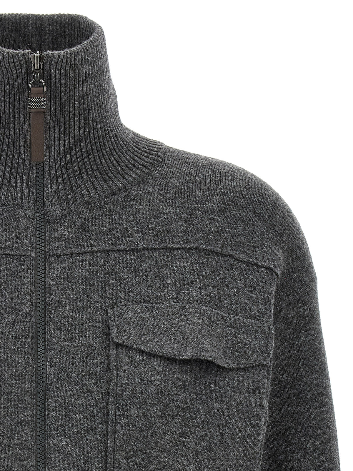 Brunello Cucinelli Women 'Shiny Zipper Pull' Wool Cardigan