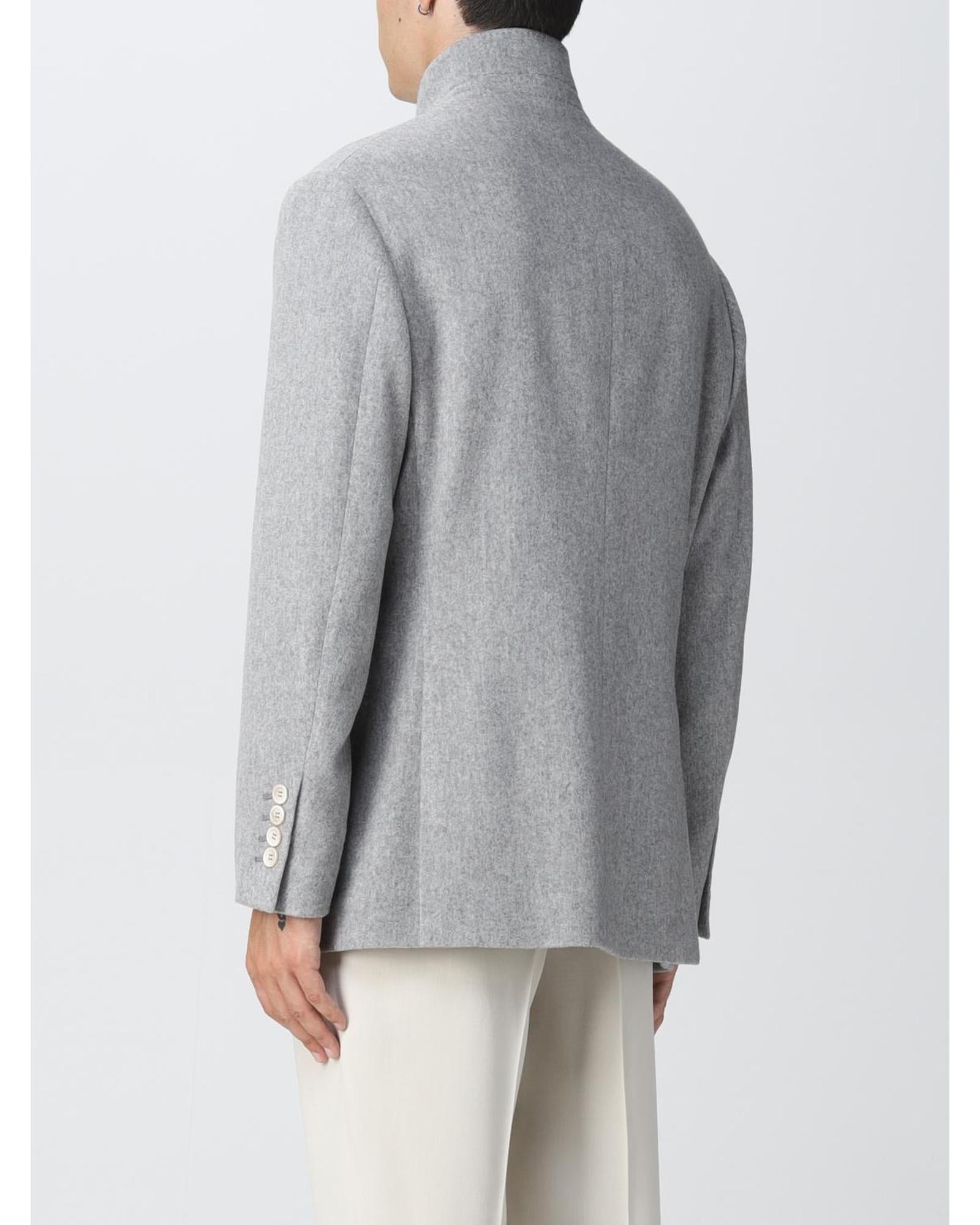 Brunello Cucinelli High Neck Double Breasted Peacoat Men Grey Coats