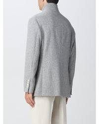 Brunello Cucinelli High Neck Double Breasted Peacoat Men Grey Coats