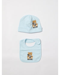 Moschino Baby Teddy Bear Hat Bib Set Kids Sky Blue Blanket Sets