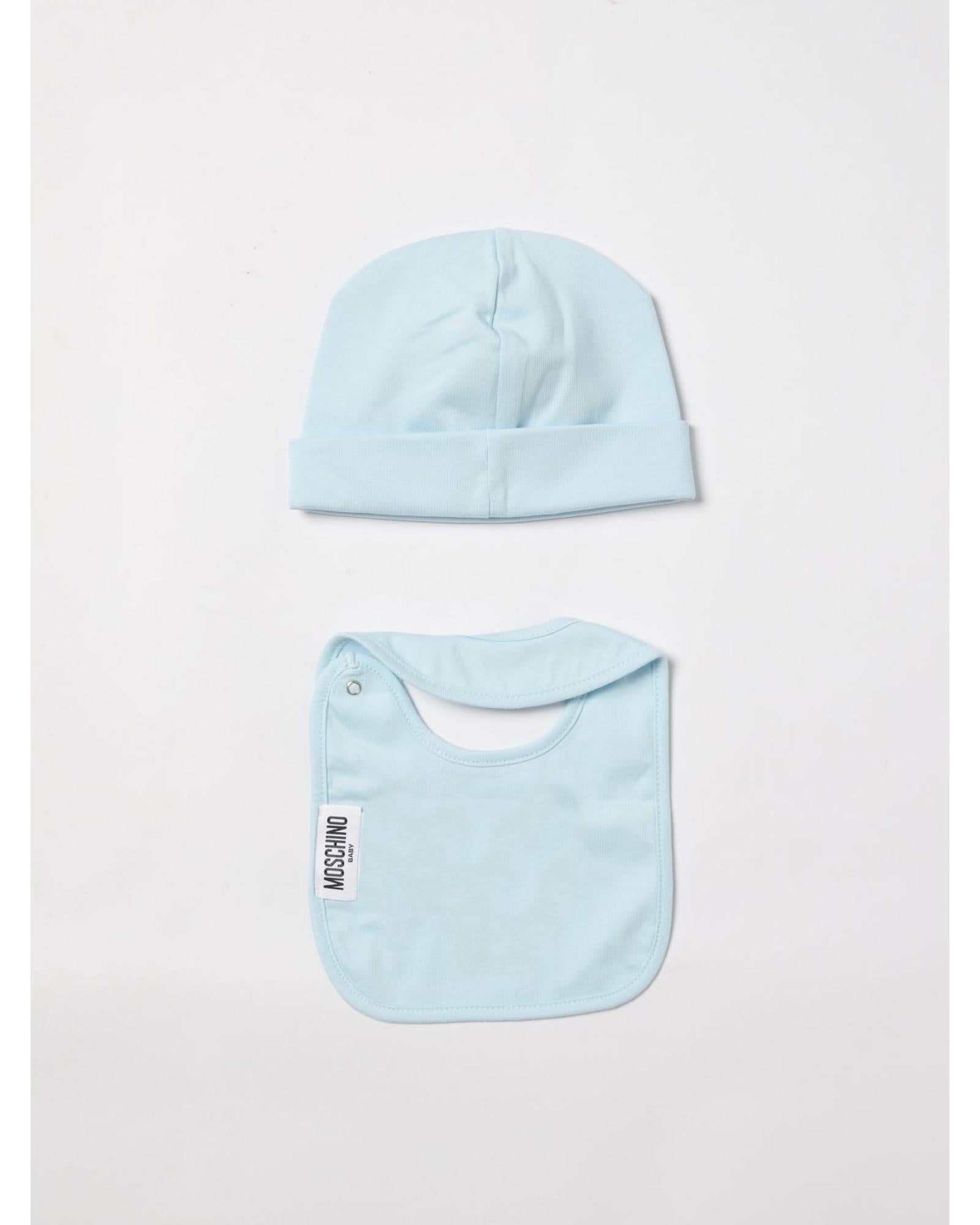 Moschino Baby Teddy Bear Hat Bib Set Kids Sky Blue Blanket Sets