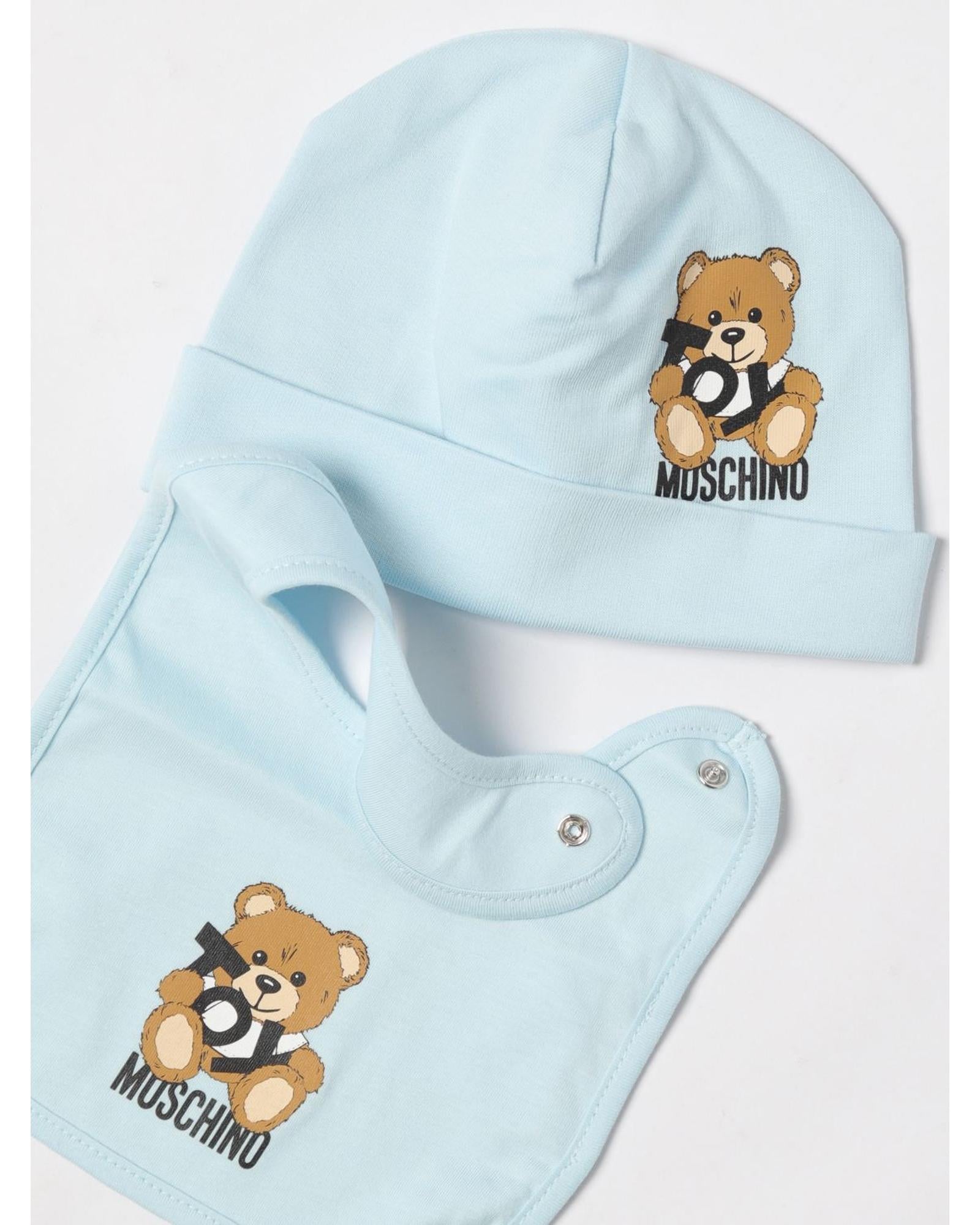 Moschino Baby Teddy Bear Hat Bib Set Kids Sky Blue Blanket Sets