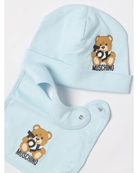Moschino Baby Teddy Bear Hat Bib Set Kids Sky Blue Blanket Sets