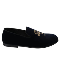 Dolce & Gabbana Velvet Slippers with Embroidered Logo - Blue 6 Blue