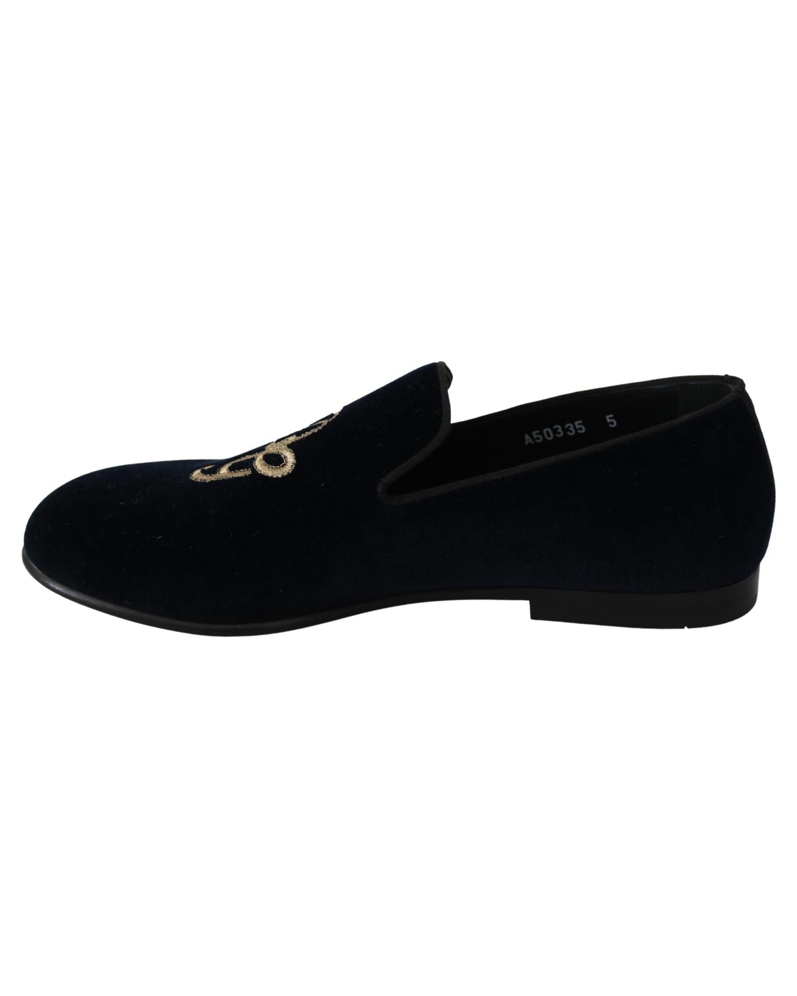 Dolce & Gabbana Velvet Slippers with Embroidered Logo - Blue