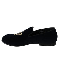 Dolce & Gabbana Velvet Slippers with Embroidered Logo - Blue