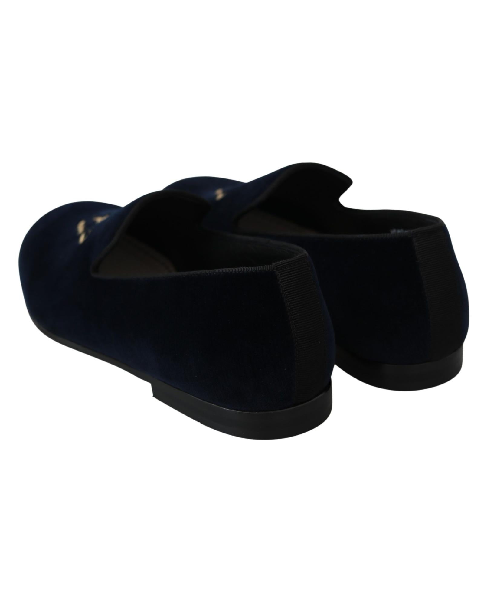 Dolce & Gabbana Velvet Slippers with Embroidered Logo - Blue