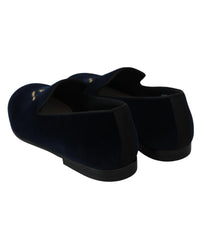 Dolce & Gabbana Velvet Slippers with Embroidered Logo - Blue