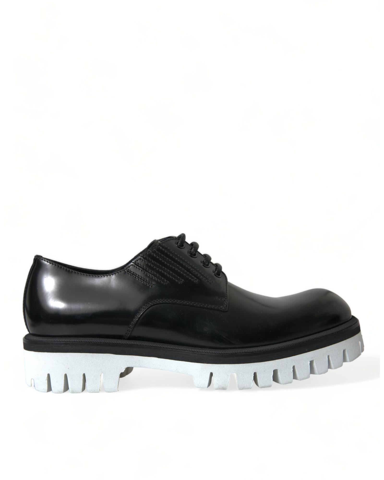 Dolce & Gabbana Men's Black Leather Derby Lace-Up Shoes 8 Black And White