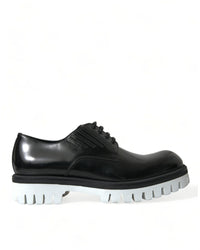 Dolce & Gabbana Men's Black Leather Derby Lace-Up Shoes 8 Black And White