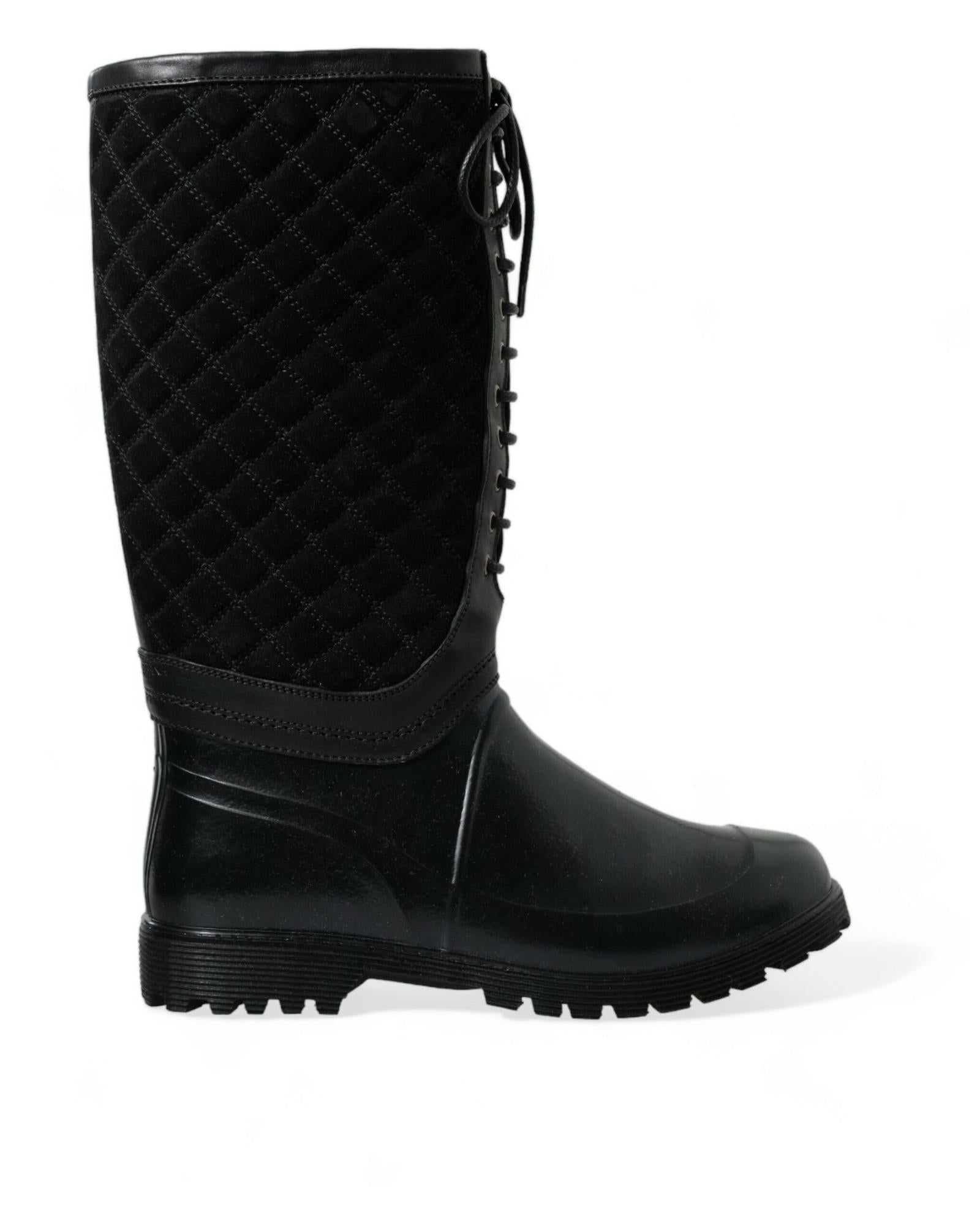 Dolce & Gabbana Lace-up Rain Boots for Women Black