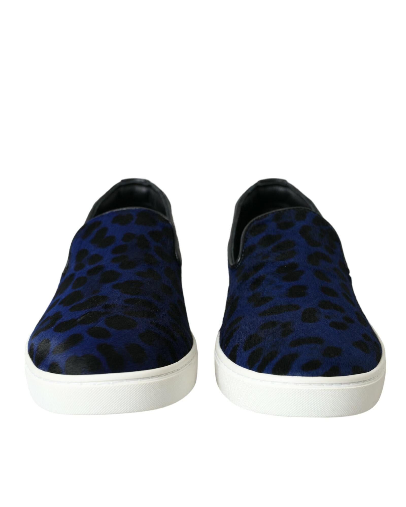 Dolce & Gabbana Leopard Print Calf Hair Slip-On Sneakers - Blue
