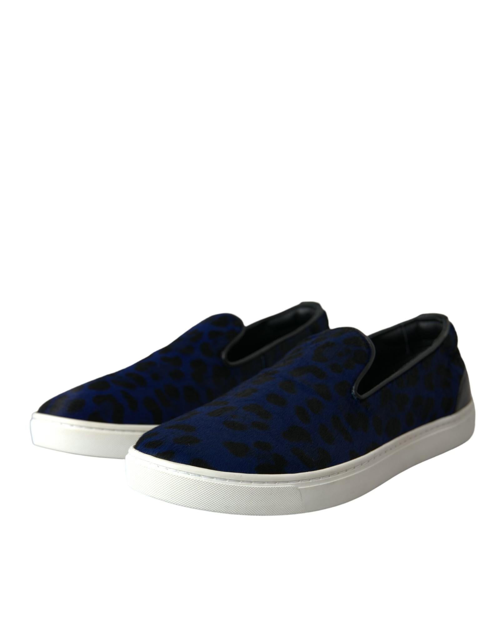 Dolce & Gabbana Leopard Print Calf Hair Slip-On Sneakers - Blue