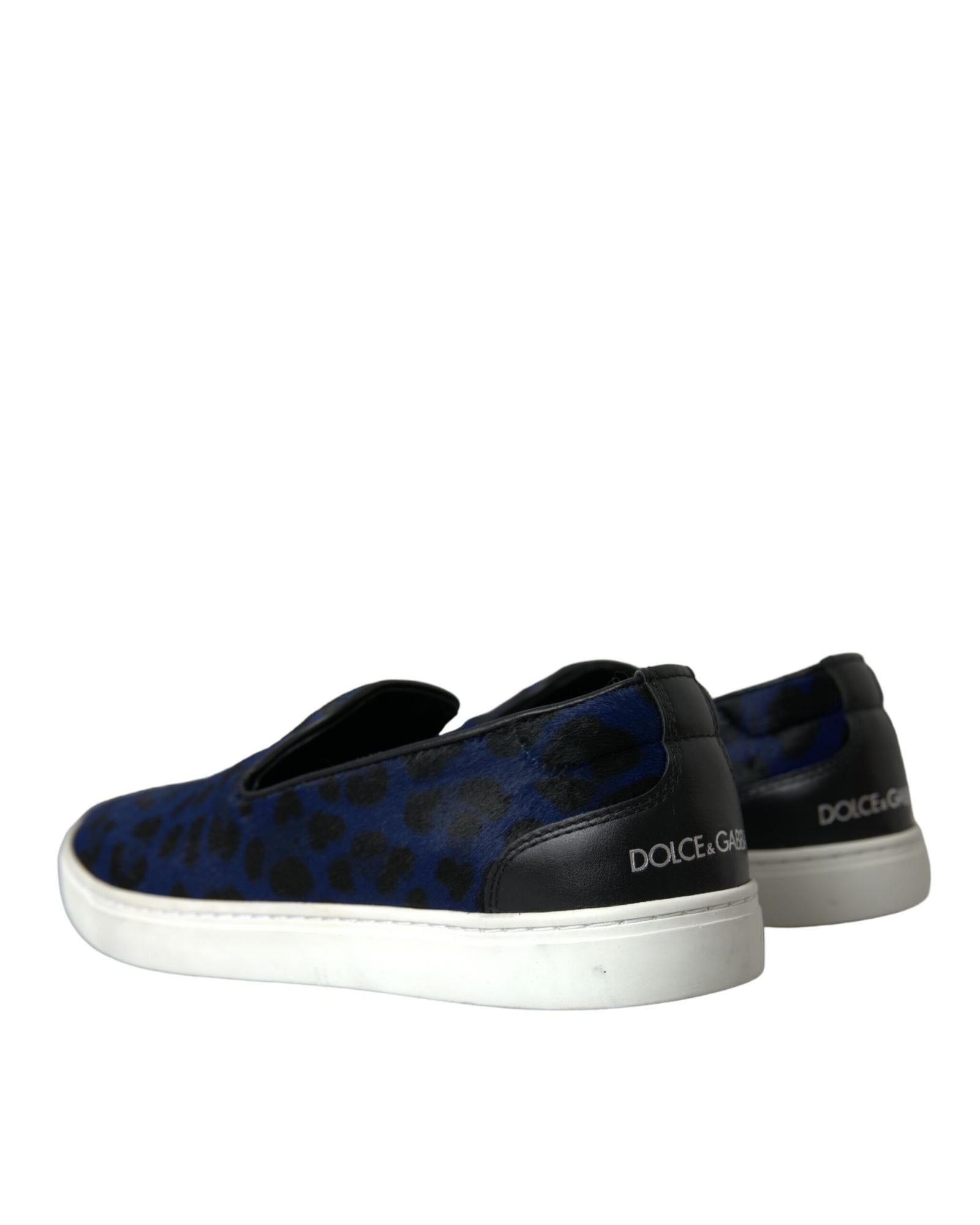 Dolce & Gabbana Leopard Print Calf Hair Slip-On Sneakers - Blue
