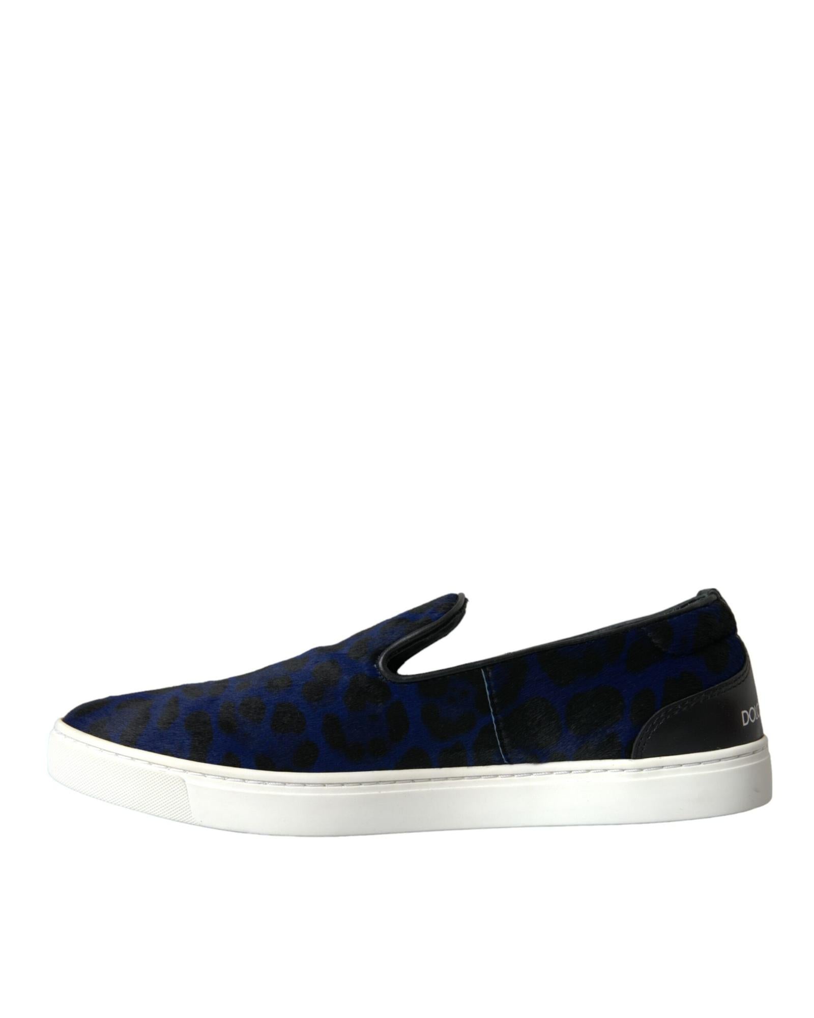 Dolce & Gabbana Leopard Print Calf Hair Slip-On Sneakers - Blue